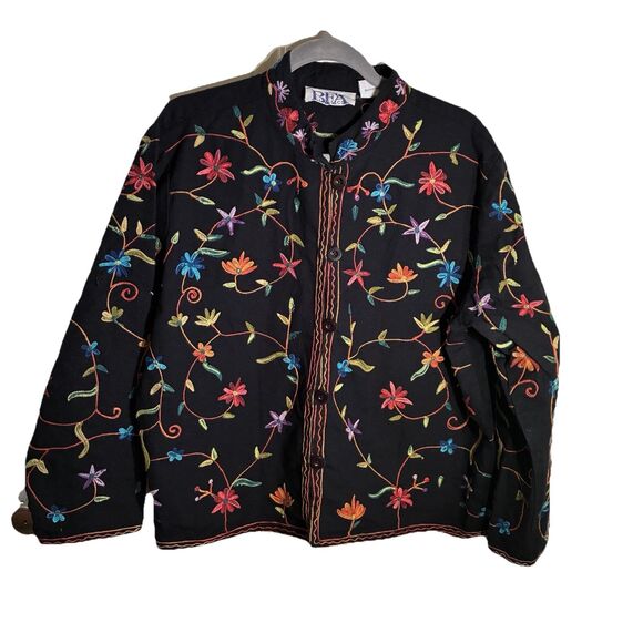 Women’s BFA Classics Embroidered Black Jacket. Floral Designs In Multicolor XL - Picture 1 of 15